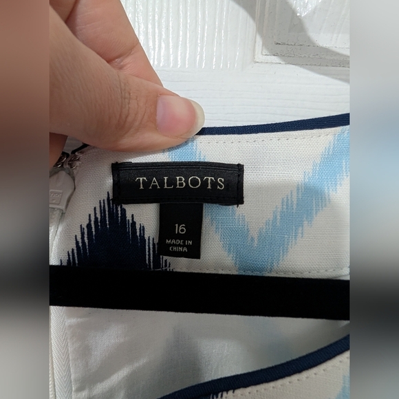 Talbots Blue White Linen Blend Sleeveless Knee Length Shift Dress in Size 16 - Picture 3 of 10